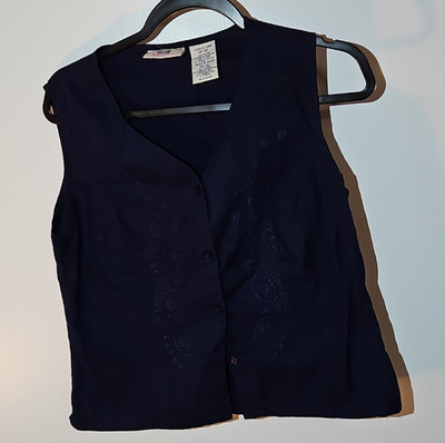 Faded Glory Blue Sleeveless V-Neck Button Front Embroidered Woven Blouse L