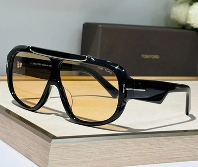Tom Ford TF1093 RELLEN 71 7-120 Shiny Black Frame Tea Lens Unisex Sunglasses