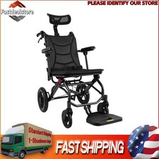 Black AC976 Folding Transport Wheelchair for Seniors Adult Reclining Wheelchair