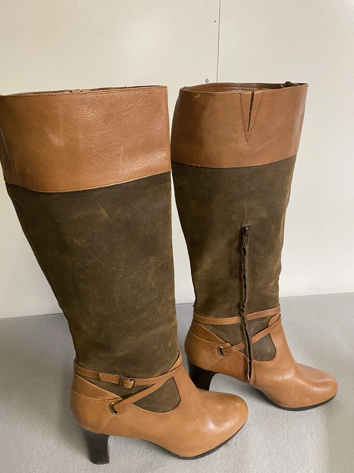 Botas de Vestir Ralph Lauren Dos Tonos Cuero Marrón ~ Mujer Talla 10B De Colección Foto 2 de 4