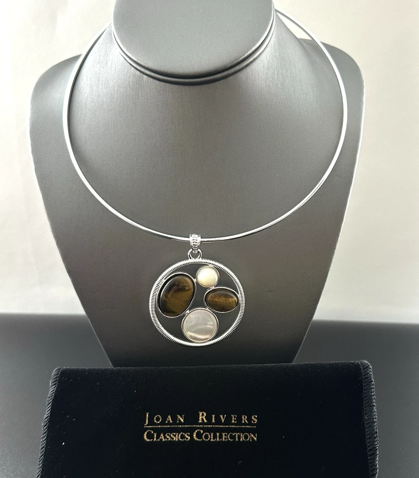 Joan Rivers Collar Colgante Ojo de Tigre MOP Plateado En Caja Original Firmado #128 Foto 4 de 4
