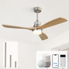 52in Smart,Ceiling Fan,Stepless Dimmable LED Light,APP Google/Alexa work with AI