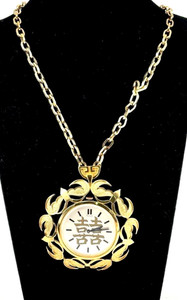 Vintage Crown Trifari Goldtone Large Pendant Watch Necklace 18"