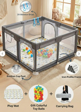 Baby Playpen Playard with Mat  Balls Large Kids Activity Center Safety Gate Gra