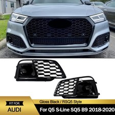 Rsq5 Gloss Black Front Honeycomb Fog Lamp Grille Cover Fit Audi Q5 Sq5 2018-2020 Rsq5 Gloss Black Front Honeycomb Fog Lamp Grille Cover Fit Audi Q5 Sq5 2018-2020
