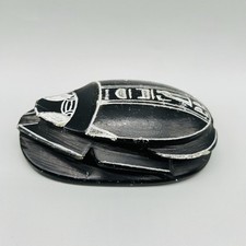 Vintage Egyptian Carved Soapstone Scarab Beetle Hieroglyphics Paperweight 5”