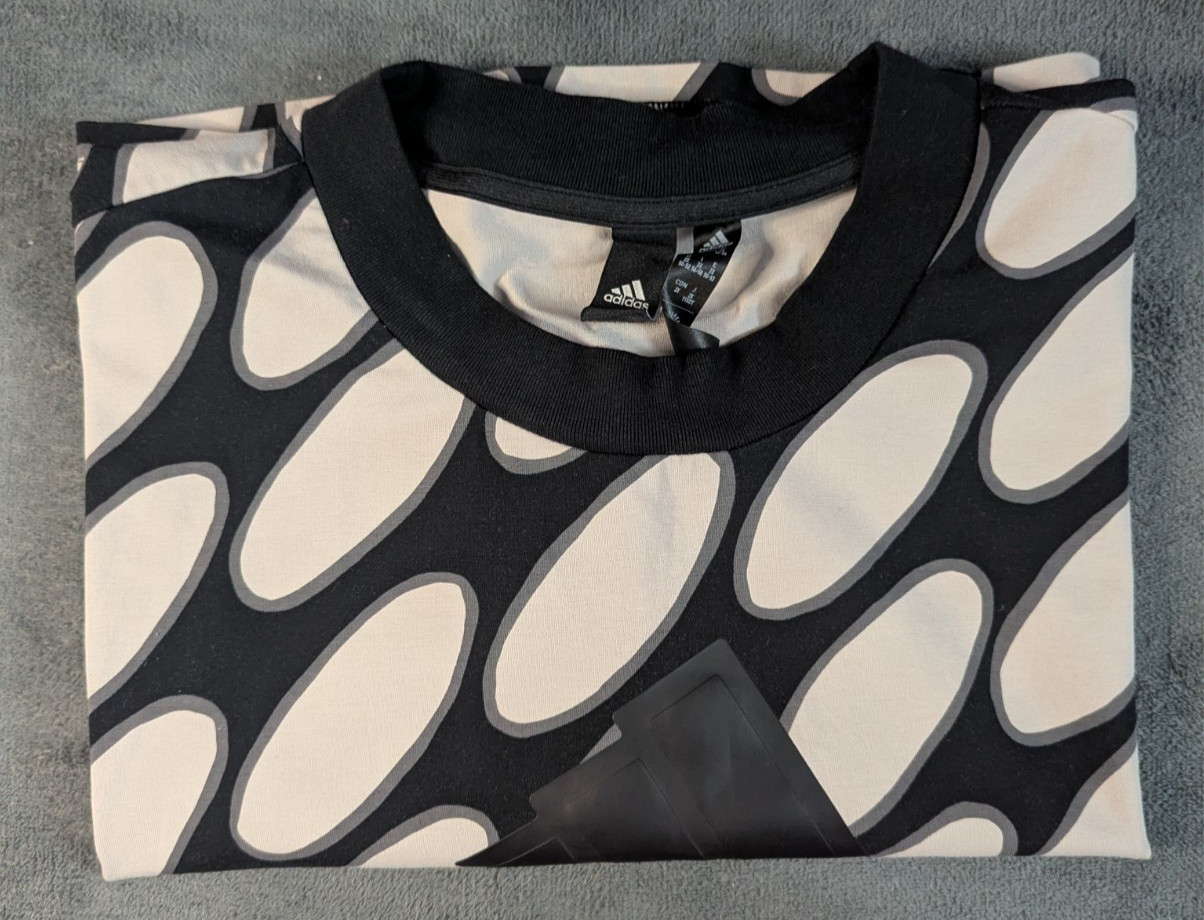 Adidas x Marimekko -Women's Cropped T-Shirt - Beige Black Logo Tee -UK24-26 Rare image 2