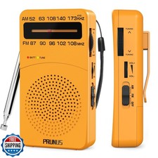 PRUNUS J-166 Portable AM/FM Radio - Battery Operated, Tuning Light, Clip