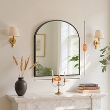 Arched Bathroom Mirror with Metal Frame - 31x32 Inch Wall Mounted