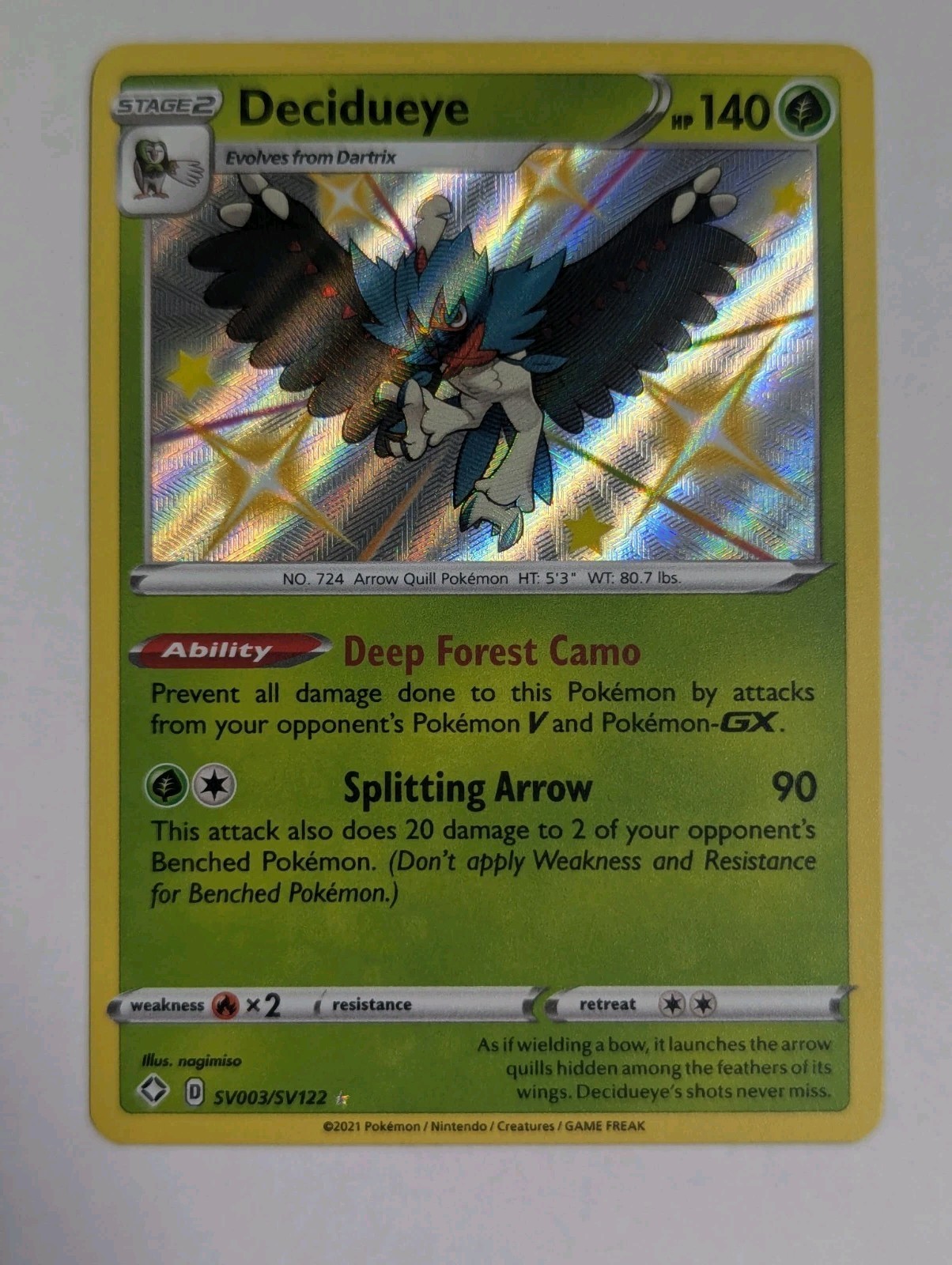 Decidueye SV003/SV122 Shining Fates: Shiny Vault Holo Pokemon TCG NM