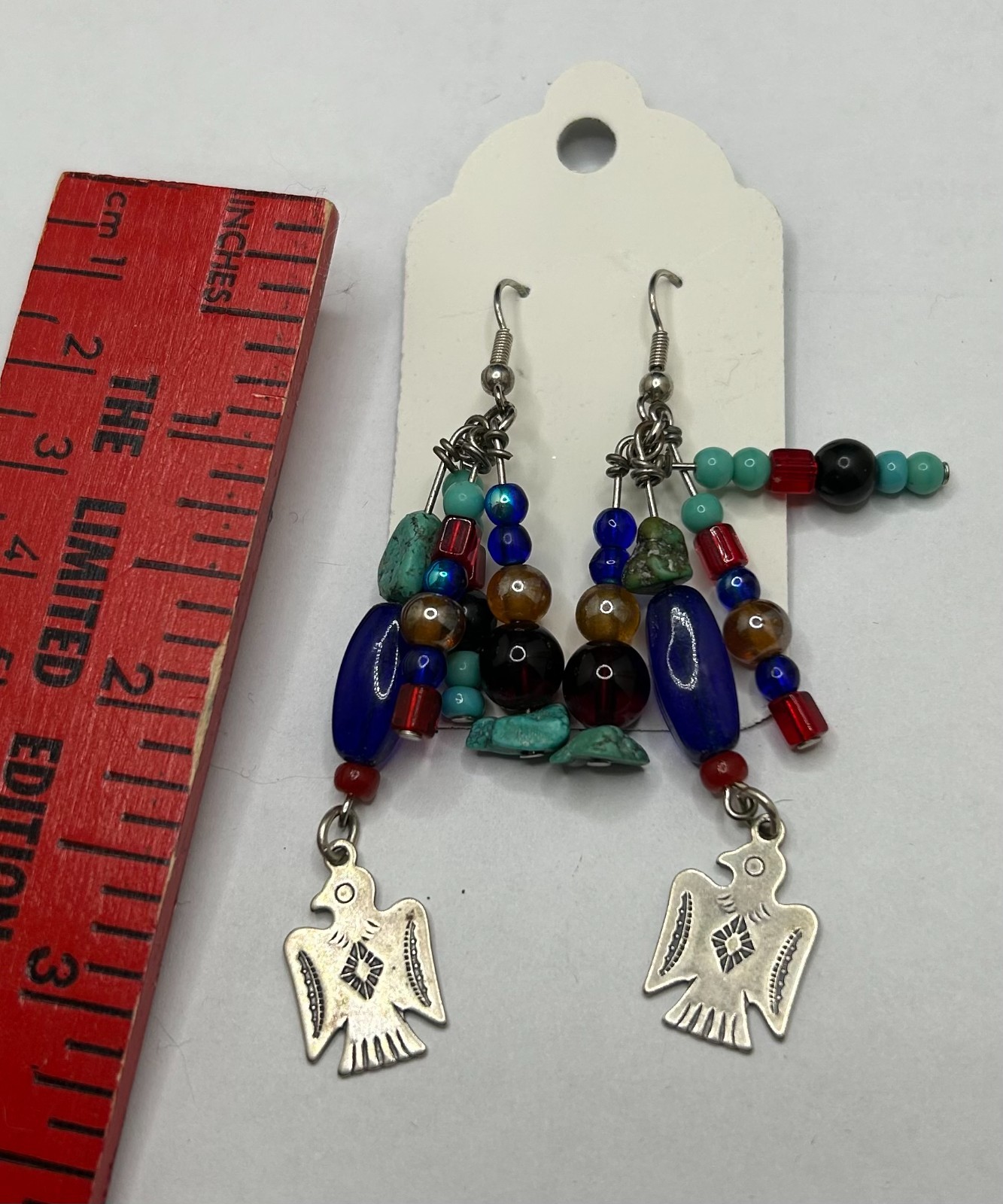 Sterling Silver Thunderbird Beaded Dangle Earring… - image 4