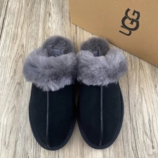 UGG Women's Scuffette II Black/Grey UGG Suede Upper Wool Slippers 1106872