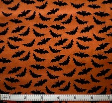 COTTAGE SCRAP FAT 8th 9X22" HALLOWEEN FABRIC Flying black bats on orange cotton