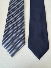 YVES SAINT LAURENT YSL Paris New York Navy Blue Neckties Tie Lot Of 2 Vintage