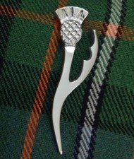 Scottish Kilt Pin Modern Thistle Design, Chrome Finish, 4" Celtic Brooches