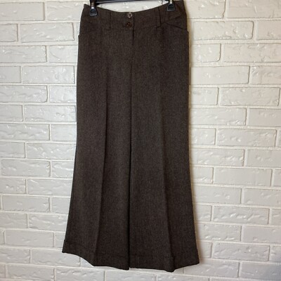LTD Women Dess Pants Size 29 X 29 Brown Tweed Faux Cuff Wide Leg