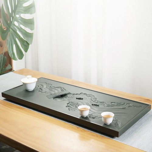 Wujinshi Tea Tray Green Stone Tea Table Sea of tea Embossed Drain Tea Tray - Picture 14 of 18