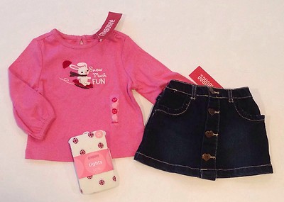 NWT Gymboree Alpine Sweetie 12-18 Pink Snow Much Fun Tee Skirt Snowflake Tights