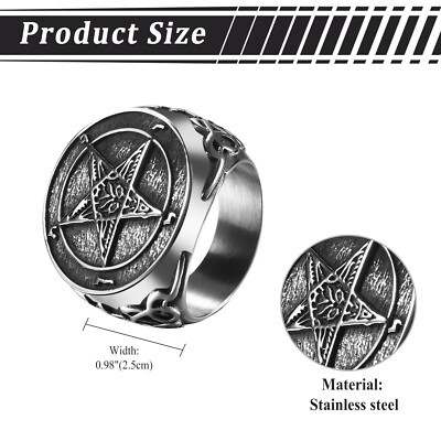 Men Satan Stainless Steel Ring Devil Pentagram Sulphur Leviathan