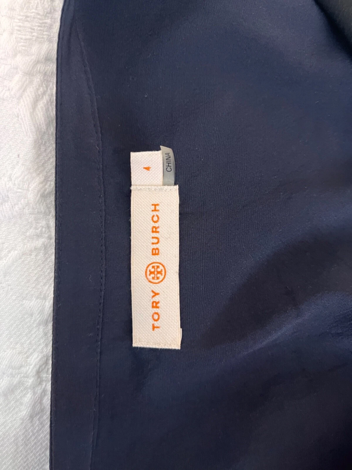 Camicia tunica Meg Tory Burch nera blu navy manica lunga seta donna taglia US4