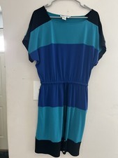 Maggy London Colorblock Dress Size 6 Blue Teal Sheath Elastic Waist Work Career