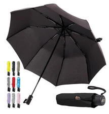 Gorilla Grip Windproof Compact Umbrella Auto Open Close Travel Lightweight Black