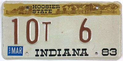 Vintage Indiana 1983 Hoosier State License Plate 10T 6 Clark County Single Digit