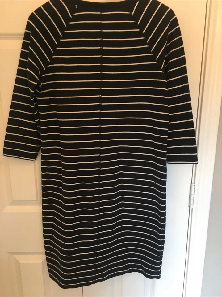 Vestido Lápiz Merona Talla L Negro Blanco Rayas Mangas 3/4 Tejido Mezcla Algodón Cómodo Foto 4 de 4