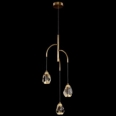 NEW John-Richard Faceted Chunk Crystal 3-Light Chandelier Light Fixture Brass ++