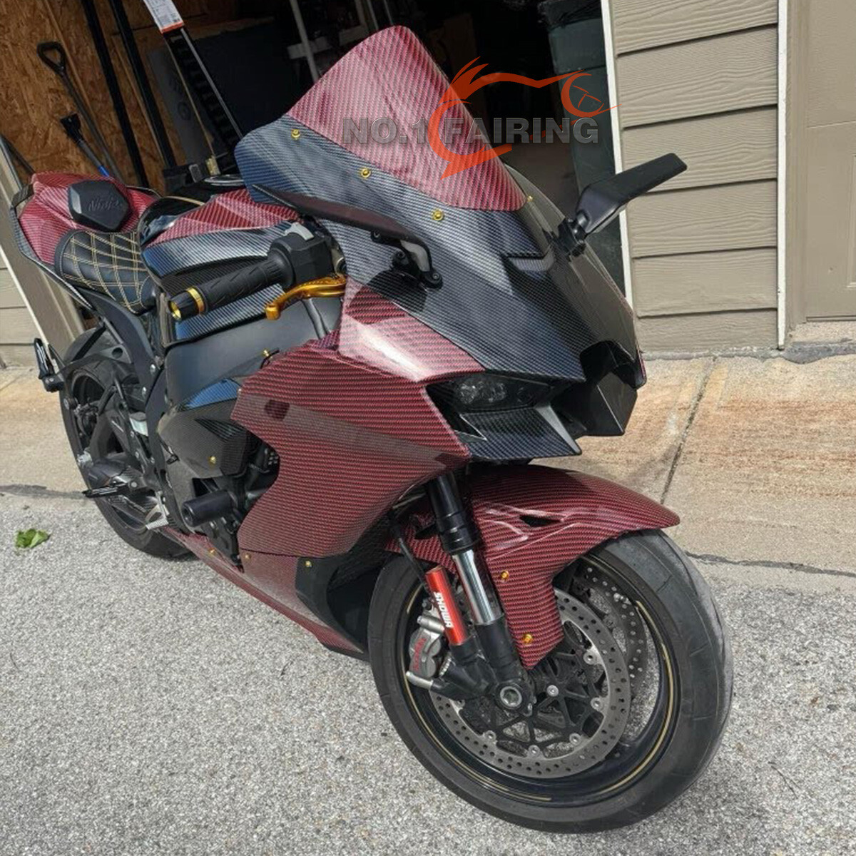 Red & Black Carbon Fiber Fairings ABS Frame For Kawasaki