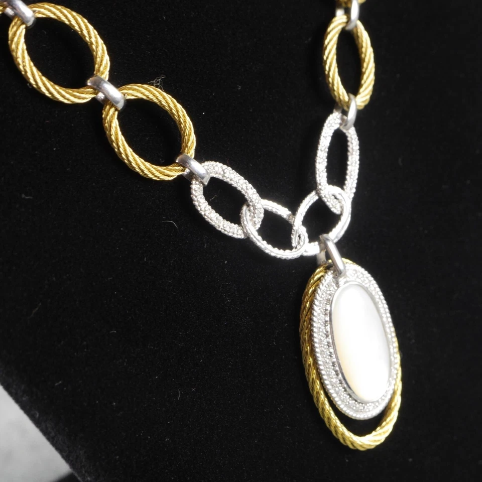 $2995 Collar Colgante Diamante Madreperla Alor 16.5" Oro 18K Acero Inoxidable S239 Foto 2 de 4