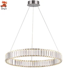 Modern Crystal Chandelier LED Ring Pendant Light Hanging Lamp Fixture Dimmable