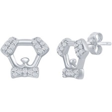 Classic Women's Earrings Sterling Silver Dog Cubic Zirconia Stone Stud Post Back