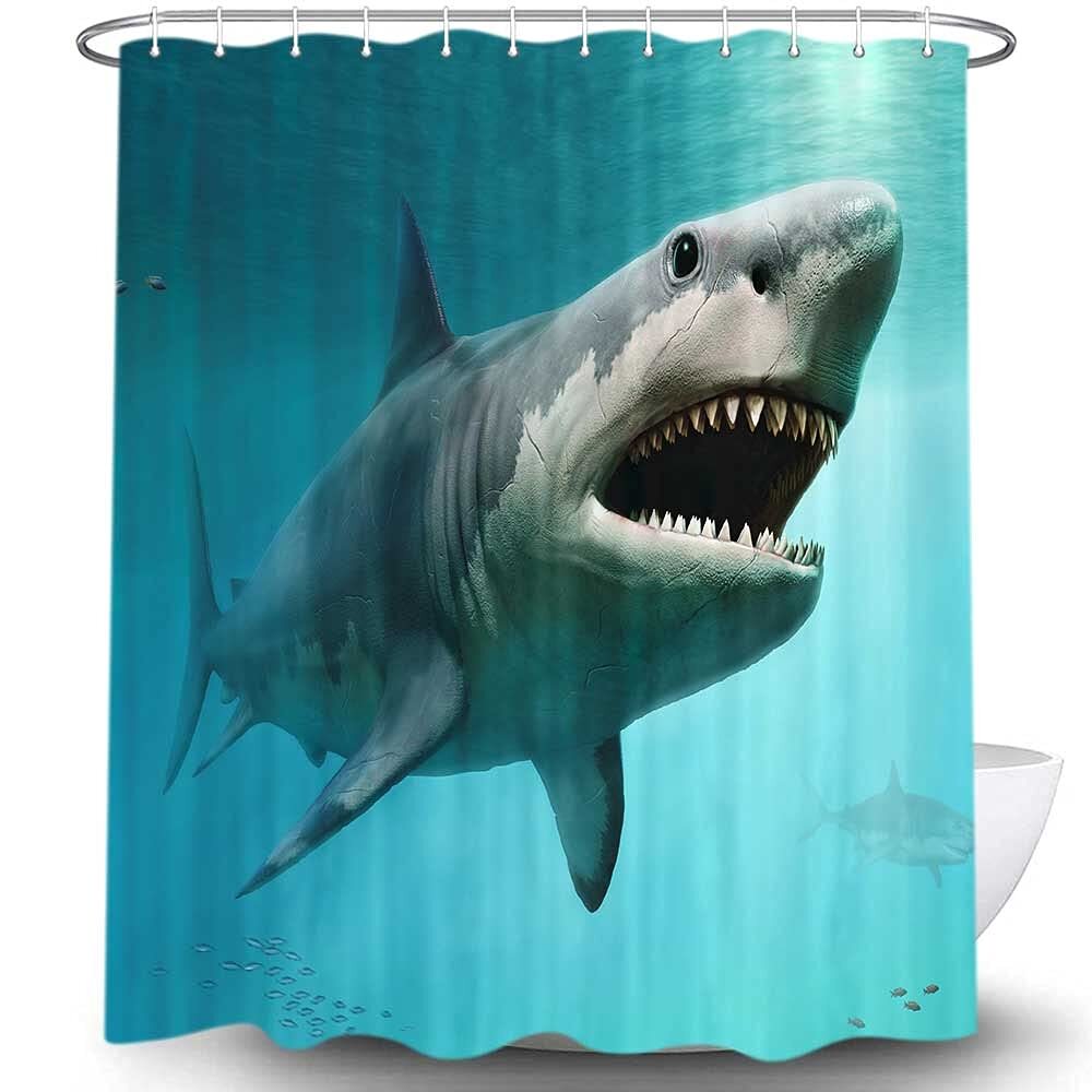 Shark Ocean Jaws Fabric Shower Curtain Waterproof Sea Bathroom Decor