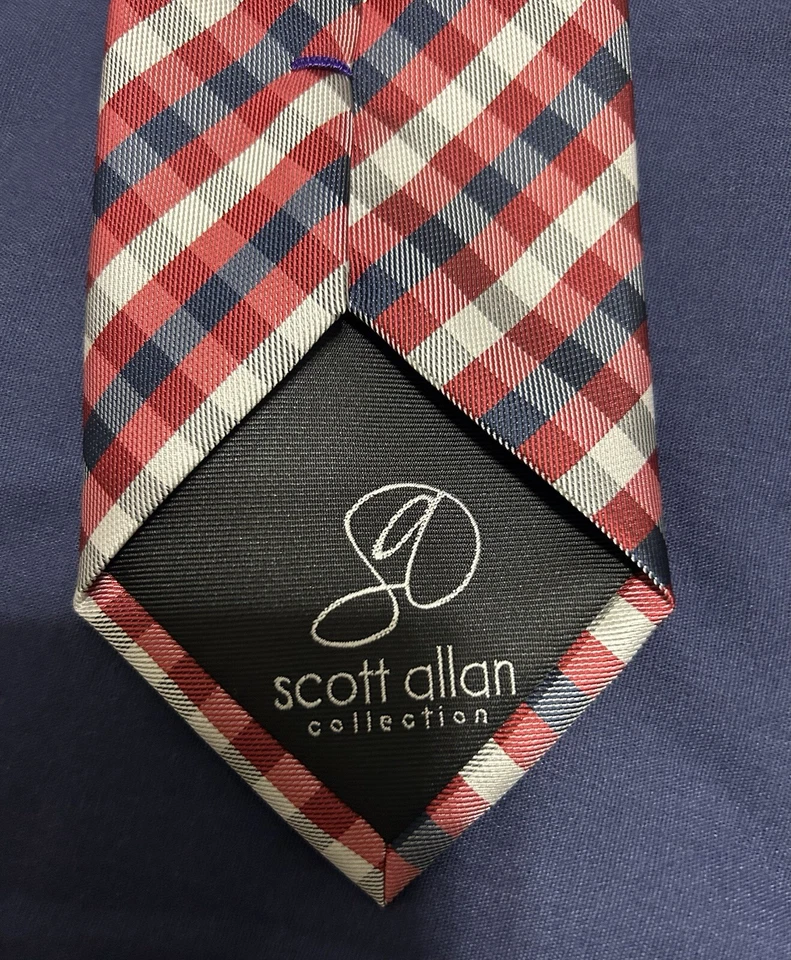 Мужской галстук Scott Allen Collection, красный, белый и синий клетчатый - Изображение 4 из 4