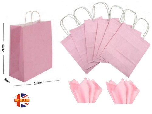 Pastel Pink Paper Gift Bags BB Twisted Handles / Party Loot Favour Bag & Tissue - Picture 1 of 12