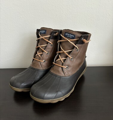 Sperry Saltwater Duck Boots Brown Leather Size Rubber Ankle Booties