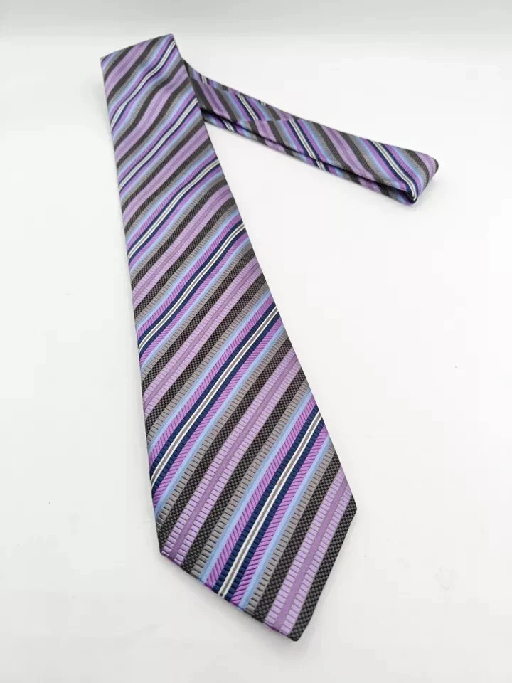 🇺🇲 Corbata extra larga de seda a rayas moradas JZ Richards para hombre hecha a mano en EE. UU. 60x3,25 Foto 4 de 4