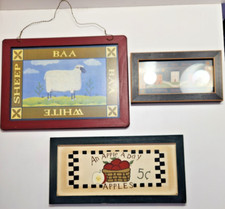 3 COTTAGECORE GRANDMACORE PICTURE WALL ART LOT HOUSES SHEEP APPLES VTG WOOD