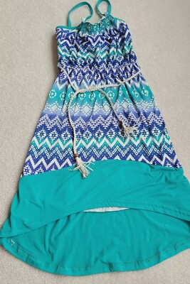  GIRLS  BLUE GREEN HIGH LOW  SUN DRESS 6 NWT 