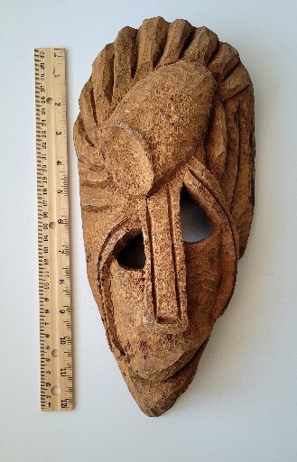 African Tribal Handcrafted Raw Carved Wood Wall Primitive Folk Unusual Mask