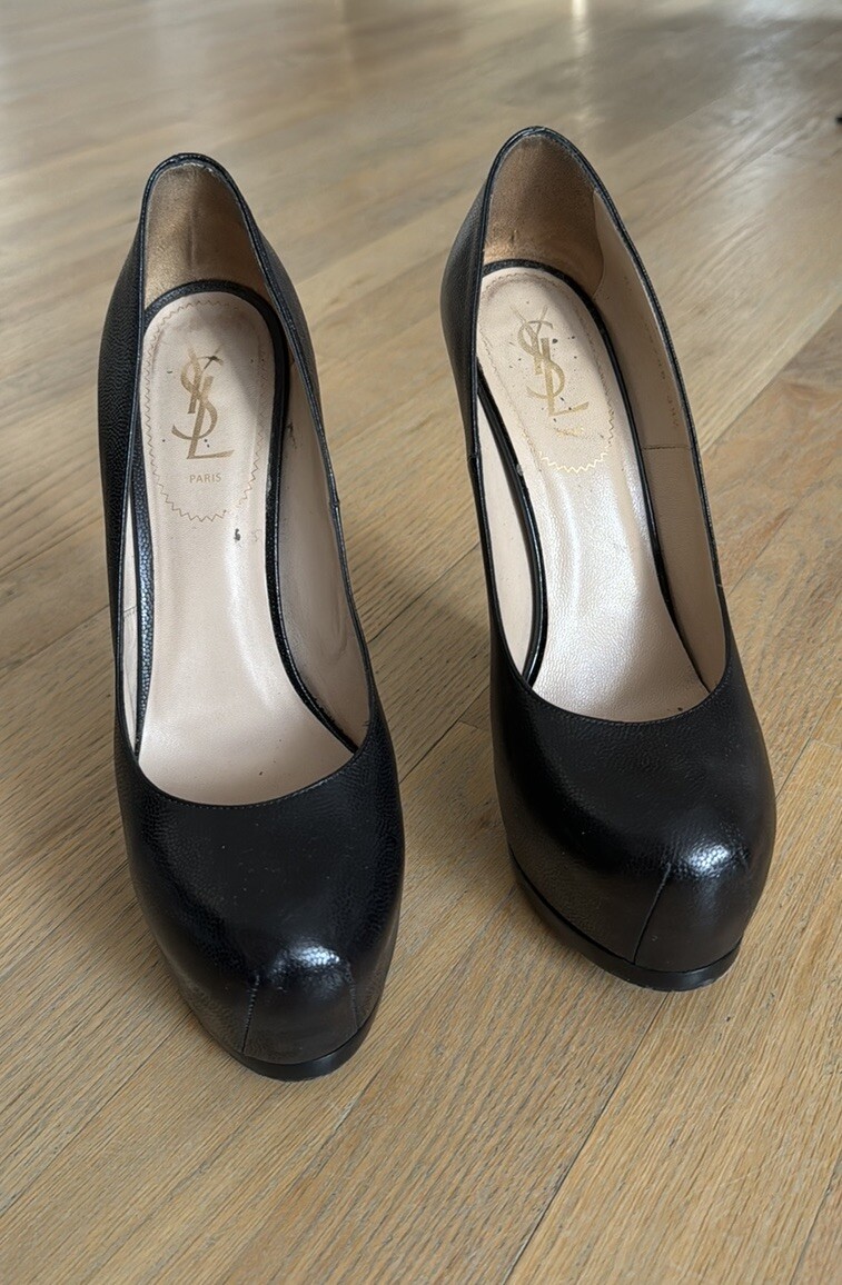 YSL Yves Saint Laurent Tribtoo 105 scarpe décolleté nere granulose 39 5