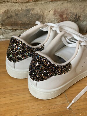 Sneaker weiss mit Glitzer Fersenkappe 1x getragen, Gr 38, Another A