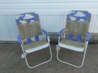 Vintage Folding Lawn Chairs Beach PVC Vinyl Tubing Plastic Purple yellow clouds