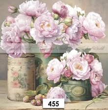 (455) TWO Paper LUNCHEON Decoupage Art Craft Napkins  PINK PEONIES PEONY FLOWERS