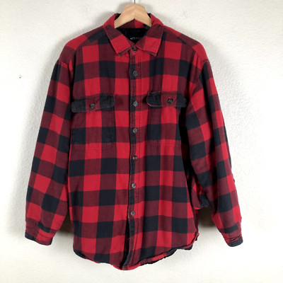 Puritan Shirt Jacket Mens Medium Red Black Buffalo Check Lined Shacket Gorpcore