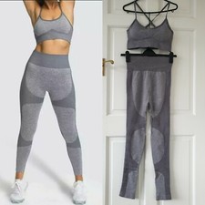 Grey /Ash Seamless Gym/Yoga/Sports 2 PCS Set, Bra Top  Leggings. Size L/UK14-16