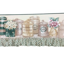 Vintage Border Country Kitchen Cannister Set on Hutch Shelf Coffee Tea Cookies