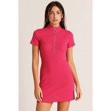 Urban Outfitters Pink Ribbed Half Zip Mini Dress - Size M