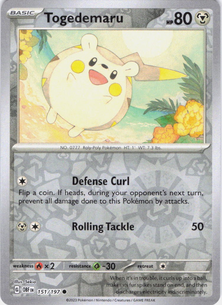 Togedemaru Obsidian Flames 151/197 Reverse Holo Pokemon TCG NM